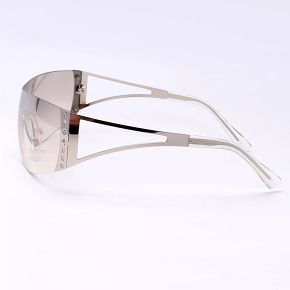 1pc Trendy See Through Silver Y2k Rimless Sunglasses sun Protection - Picture 2 of 4